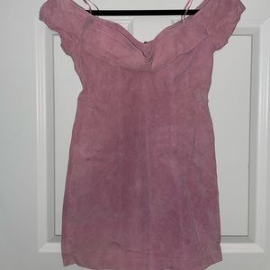 Retrofete pink suede off shoulder mini dress